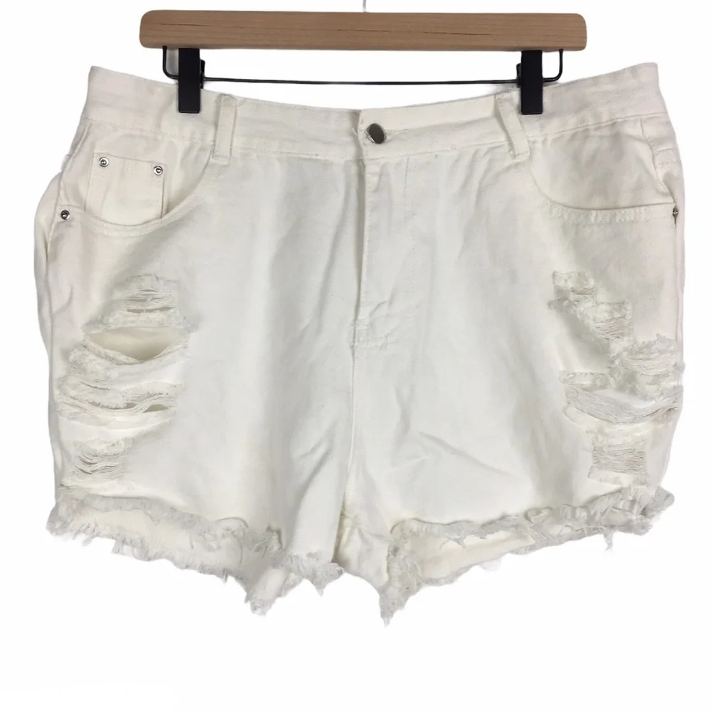 SHEIN Shorts Jean Denim Distressed Raw Hem Cut Offs High Waist Plus Size 1X